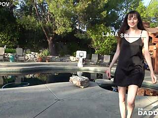 Skinny lana small enjoys outdoor garden adventure with natural steamy finish