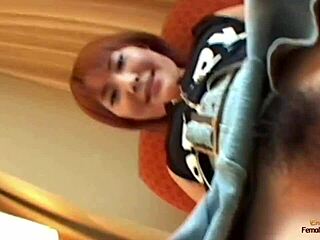 Asian marina lets hubby peek up skirt to shave cunt before deepthroat blowjob and stockings fucking