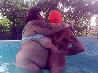 Homemade couple with giant boobs milf gets hardcore monster cock pounding by the pool leading to massive creampie orgasm