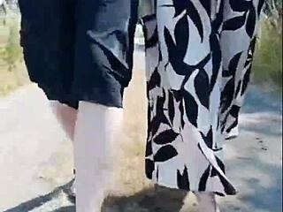 I walked with a hot 66-year-old granny on a sunny day