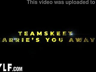 Flexible girlfriends ride in threesome parody on sofa