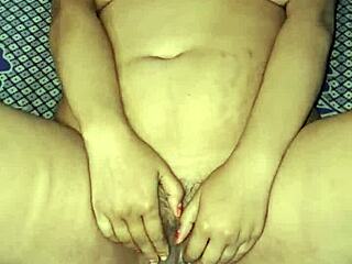 pretty curvy indian bhabhi teases her juicy wet hairy pussy with intense dildo thrusting