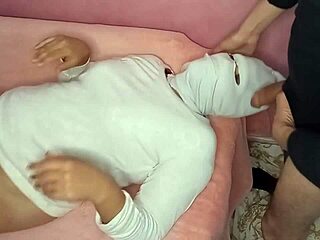 Arab wife sucks big cock then gets pussy pounded doggystyle to creampie in homemade clip