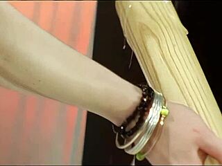 red milf audrey hollander takes giant dildo deep then rides cock hard