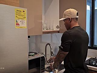 Hey, muscular Selena Muscle is banging her client Brandon Cruz's big black cock!