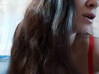 watch her nipples get erect as she fucks her shaved pussy fast with small toy