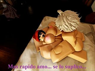 Intense missionary pounding in wild sex game between maid and her master on roblox