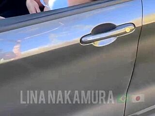 Asian Japanese beauty Lina Nakamura sucks big black cock then rides anal until cum flows