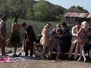 Watch Bobbi Starr, Dylan Ryder, Julia Ann, and Natasha Marley dive into wild outdoor orgy with anal banging and creampies! So intense!