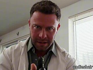 Natural busty blonde slut gets horny fucking her doctor with unshaved hairy pussy in front of hubby.