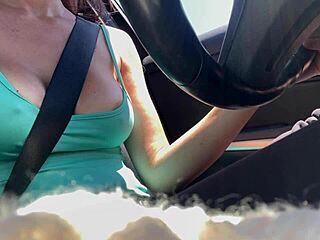 Italian milf Artemisia Love teases big natural tits in horny outdoor close-up session while driving her car.