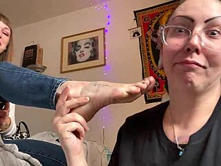 Lesbian foot worship with fetish licking and sucking