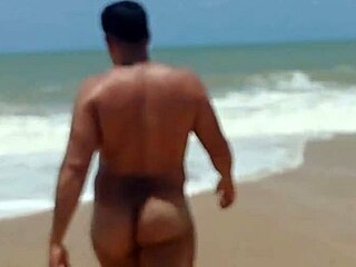 look at this alpha guy bending over and cumming on that blonde latina milf at the beach