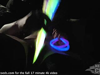 Adorable Luize Saint creatively spreads pussy with glowsticks in horny first-time casting