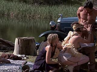 Watch Bobbi Starr, Dylan Ryder, Julia Ann, and Natasha Marley dive into wild outdoor orgy with anal banging and creampies! So intense!