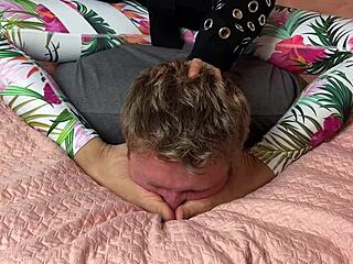 Cruel Foot Domination by Asian Goddess in Wrestling Hold on Slave