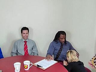 Office sluts go wild with double penetration and creampie madness!