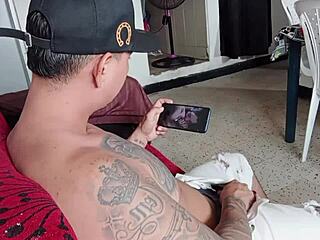 i get home and find my horny roommate jerking his big cock in the living room - part 1