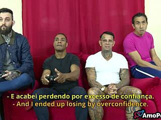 Friends enjoy a wild gangbang with a curvy Brazilian milf in part one.