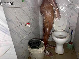 Amateur takes a steamy shower with a massive big black cock for intense pleasure