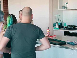 woody teams up with violet devine trixie monroe and nova leo for a steamy orgy party full of squirting wet pussy riding and group fucking