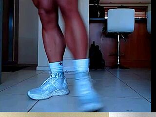 muscular calves on female bodybuilder showcased
