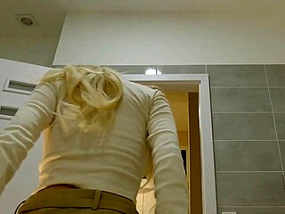 I watched this hot tight shaved pussy big tits blonde come for casting and it turned into wild pantyhose academy porn shooting in bathroom with striptease