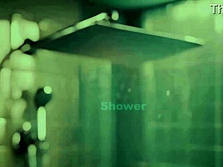 Stunning brunette refreshes with a quick shower!