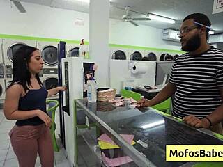 sexy horny teen brunette wet blowjob public laundry nikki mars