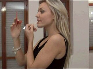 oh man, this blonde looks so hot strutting in those tight leather pants