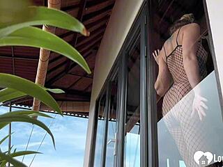 Blonde amateur in fishnets gives morning blowjob and doggystyle.