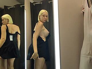 hey, trying on see-through outfits at the mall flashing everything!