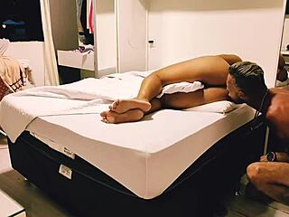 stepmom gives footjob then anal creampie pounding