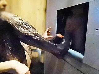 First I gave a footjob then came at the gloryhole dominated for my small cock