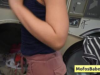 sexy horny teen brunette wet blowjob public laundry nikki mars