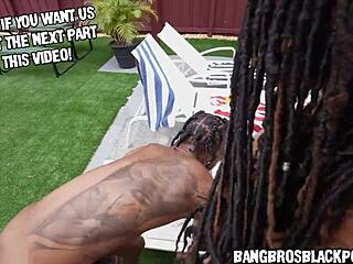 black teen pounds best friend's horny ebony mom doggystyle in backyard