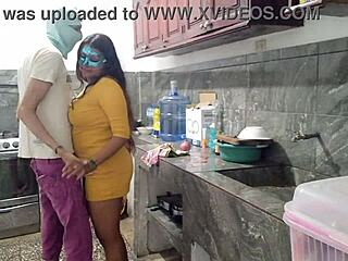 homemade blowjob on throbbing cock in kitchen