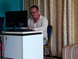 boss femdom humiliates employee with office pussy licking domination