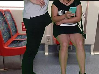 Girl in dress no panties jerks stranger on train?