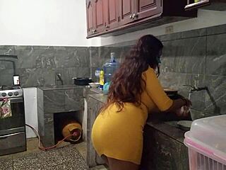 homemade blowjob on throbbing cock in kitchen