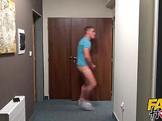 Two horny backpackers destroy tiny blonde 18+ in savage hostel threesome