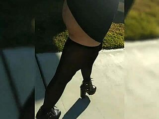Fucking my dildo outside in skirt and heels 🔥😈