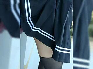 Fucking my dildo outside in skirt and heels 🔥😈