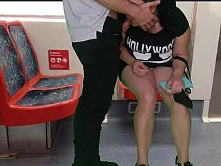 Girl in dress no panties jerks stranger on train?