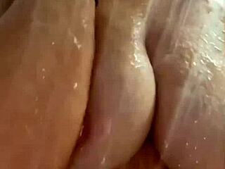 horny british slut masturbates wildly in shower