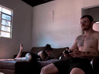 backstage blowjob on carmona while playing video game bareback ass play!