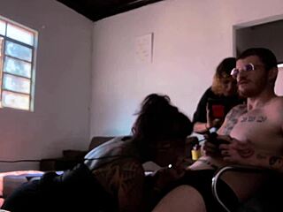 backstage blowjob on carmona while playing video game bareback ass play!