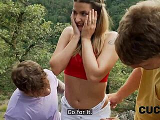 Husband Jerks Off Watching Wife's Outdoor Forest Double Cock Dream