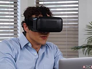 petite latina catches boss stroking huge cock at desk