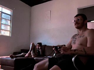 backstage blowjob on carmona while playing video game bareback ass play!